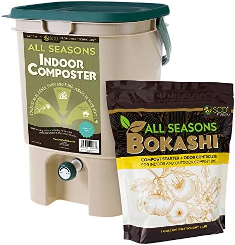 All Seasons Indoor Composter Kit - 5 Gal Bin, 2 lb Bokashi Compost Starter by SCDProbiotics