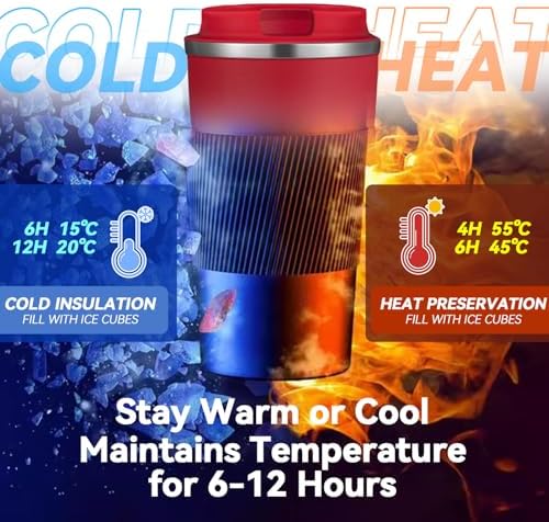 12OZ Travel Coffee Mug Insulated Coffee Cup with Spill Leak Proof Lid, Portable Stainless Steel Tumbler Reusable Hot and Cold Water Mug for Car, Daily, Camping- Red - Image 6