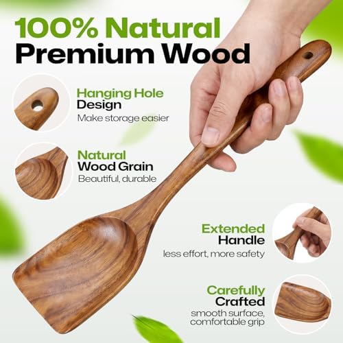 AIUHI 2-Piece Teak Wooden Spatula Set, Wooden Cooking Spatulas for Flipping, Stir-Frying & Serving, Nonstick-Safe Wooden Kitchen Utensils - Image 6