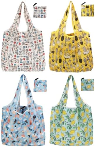 Reusable Foldable Shopping Bags, 4 Pack - Lightweight And Compact, Grocery Totes With Summer Patterns, Machine Washable And Durable, Ideal For Groceries, Travel, And Daily Use by NewOpportunityInLivingKindly