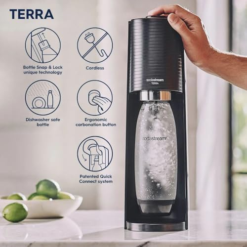 SodaStream TERRA Sparkling Water Maker, Starter Kit, CQC CO2 System, Includes 1 Quick Connect 60L CO2 Cylinder, 1 Dishwasher Safe BPA Free Bottle, 1 bubly Lime Drop, Make your own Pepsi, White - Image 7