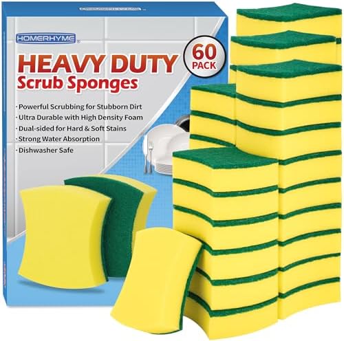 Sponges Kitchen, Heavy Duty Dish Sponge 60 Pack, Scrub Cleaning Sponge for Dishes, Non-Coated Cookware, Sink & Countertops, Multipurpose Cleaning Supplies for Home, Kitchen & Bathroom by HOMERHYME