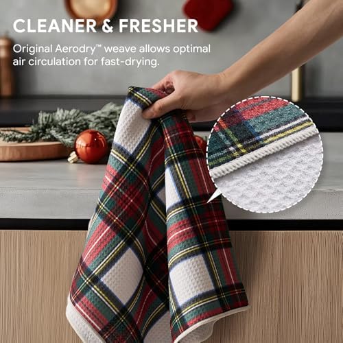 RECYCO Christmas Waffle Kitchen Towel Set of 2 - Quick Dry Microfiber Sustainable Dish Towels - Ultra Absorbent Reusable Cleaning Tea Towels - Lightweight Hand Towels,16”x 28”, Plaid - Image 4