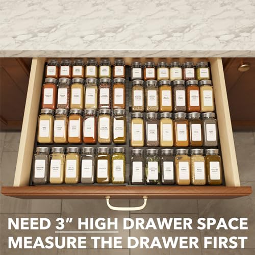 SpaceAid Bamboo Black Spice Drawer Organizer, (Need 3" Deep Drawer) Expandable 4 Tier Spices Rack for Cabinet, Kitchen Seasoning Storage Insert (Jars Not Included, From 12" to 23" Wide) - Image 4