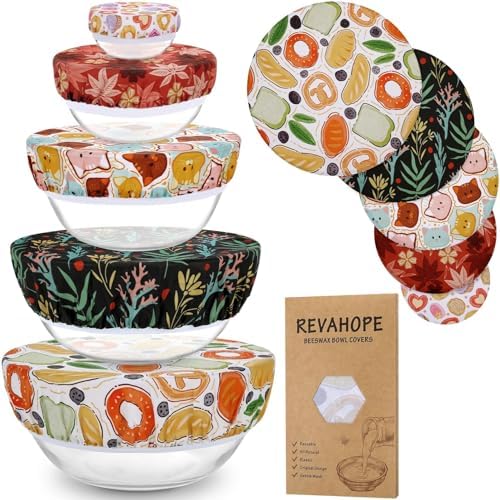 5Pcs Reusable Beeswax Elastic Bowl Covers for Bread Proofing and Food Cover by Revahope