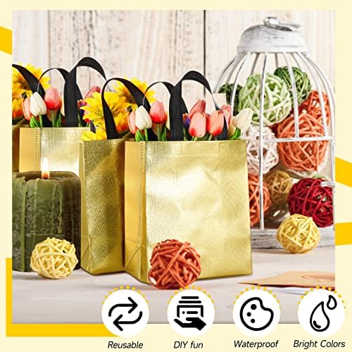 Eccliy 80 Pcs Reusable Gift Bags, Medium, Gold with Black Handles - Image 4