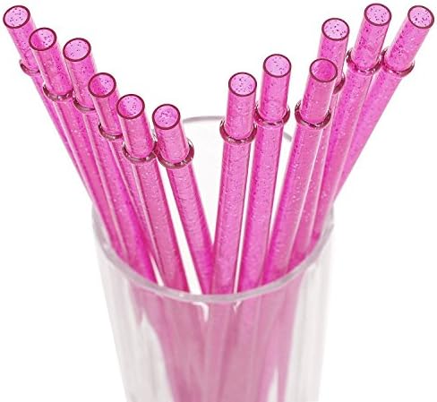 Dakoufish BPA-Free 12 Piece 11 Inch Reusable Clear Plastic Glitter Sparkle Drinking Straw Plus one Cleaning Brush (Rose,11inch) by Dakoufish