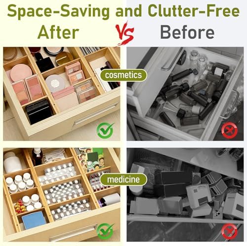 Whitmor Adjustable Bamboo Drawer Dividers, Expandable 17"-22" Drawer Organizer, Space-Saving, Non-Slip & Spring-Loaded Separators for Kitchen, Bedroom, Office, 4 Pack Dividers with 9 Baffles - Image 7