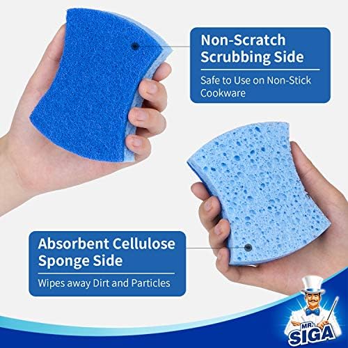 MR.SIGA Non-Scratch Cellulose Scrub Sponge, Dual-Sided Dish Sponge, 12 Pack - Image 4