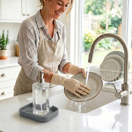 MicoYang Silicone Soap Dish with Drain Spout, Self-Draining Sink Organizer Tray for Bathroom and Kitchen, Sponges, Dispensers and Soap Holder, Non-Slip and Dishwasher Safe, Grey (Compact, 4.9"×3.2") - Image 6