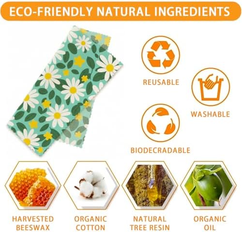 Reusable Beeswax Wrap, Spring Floral Daisy Wraps, 9 Pack Eco-Friendly Beeswax Wraps For Food, Organic, Sustainable, Biodegradable, Zero Waste, Plastic-Free Food Storage, 1XL, 3M, 5S - Image 3