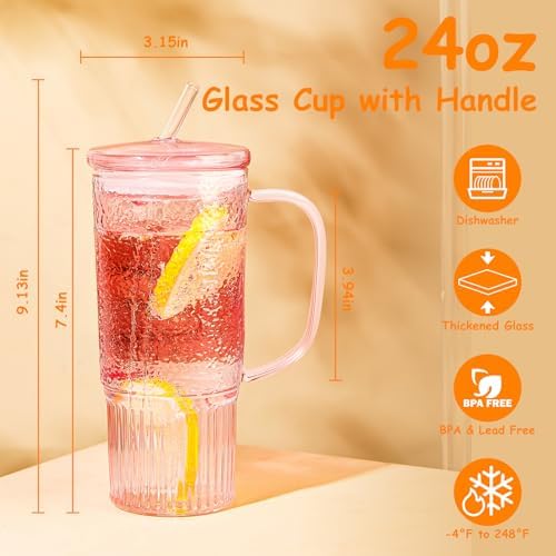 JunVpic Glass Tumbler, 24 oz Glass Cup with Lid, Straw and Handle - Image 2