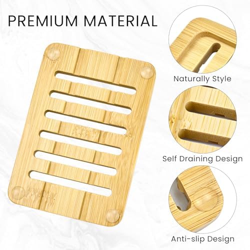 2 Pack FSC Bamboo Soap Dish, Slotted Self-Draining Bar Soap Holder - Image 3