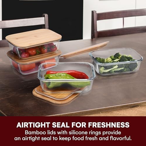 Vdomus Glass Food Storage Containers with Bamboo Lids 36.0oz/1.0L - Stackable Meal Prep Container - Airtight Glass Food Containers - Microwave, Dishwasher Safe - Reusable Lunchbox (Pack of 4) - Image 2