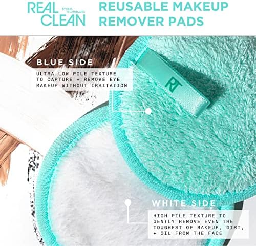 Real Techniques Real Clean Makeup Remover Pads, Reusable Makeup-Removing Rounds, Dual-Sided For Toner, Essence, Eye & Face Makeup Removal, For All Skin Types, 2 Count (Pack of 2) - Image 3