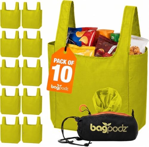 Reusable Grocery Bags, Foldable Shopping Bags in Pod, 10 Pack by bagpodz