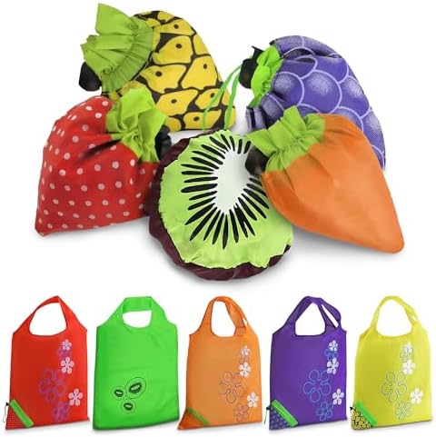 5 Pcs Reusable Grocery Fruit Bags, 15"x15", Washable Tote Bag (5 Colors) by TheLittleGreenChange