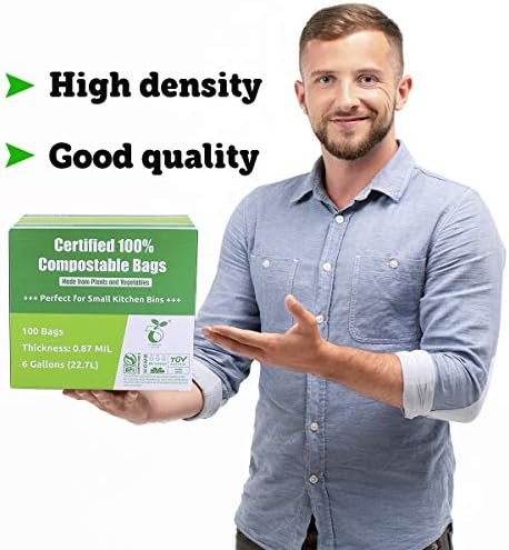 Compostable Bags, 6 Gallon Food Scraps Yard Waste Bags, 100 Count, Extra Thick 0.87 Mil. ASTMD6400 Compost Bags Small Kitchen Trash Bags, Certified By BPI And TÜV AUSTRIA, - Image 2