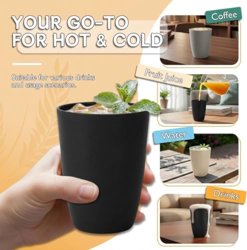 Wrova Wheat Straw Cups Set of 6, 12 OZ Plastic Cups Reusable Kitchen Cups,Dishwasher Safe Water Cups for Kids, Unbreakable Drink Cups for Juice,Ice Coffee,Tea- Black & Gray - Image 4