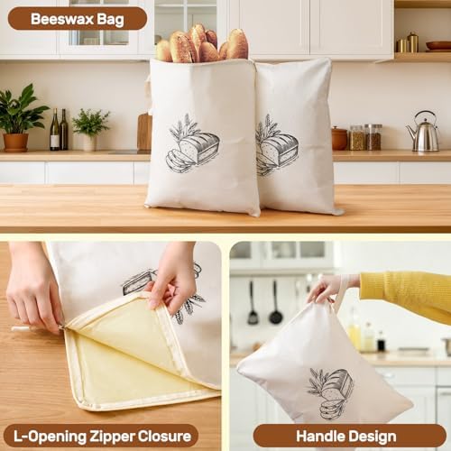 2 Pack Beeswax Bread Bags for Homemade Sourdough Reusable Bread Bag 13×17in - Image 4