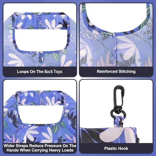 HOLYLUCK Reusable Grocery Bags,Heavy Duty Foldable Shopping Tote Bag (Standard, Purple leaves) - Image 4