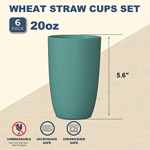 Wrova Wheat Straw Cups 6 PCS Good Alternative to Plastic Reusable Cups 20 oz Unbreakable Drinking Cup Reusable Dishwasher Safe Water Plastic Glasses Green - Image 2