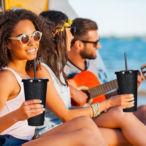 Suertestarry Tumbler with Straw and Lid,Water Bottle Iced Coffee Travel Mug Cup,Reusable Plastic Cups,Perfect for Parties,Birthdays,24oz-5 Pack (Black, 5pack) - Image 4