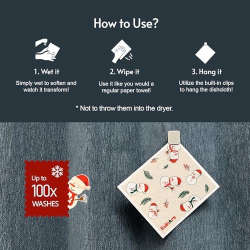 Eulnars Reusable Paper Towels, Christmas Swedish Dishcloths for Kitchen 8-Pack, Non-Scratch Swedish Dish Towels, Super Absorbent Cellulose Dish Cloths, No Odor Cleaning Rags - Image 4