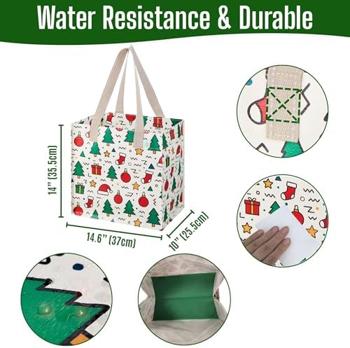 VENO 4 Pack Large Grocery Bag Reusable Shopping Bags with Hard Bottom - Image 3