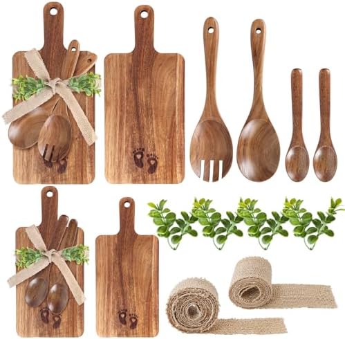 Housewarming Gift Set New Home Gifts for Friends Acacia Wooden Kitchen Charcuterie Boards with Salad Spoons and Spatulas—Floral Design for New Home Kitchen Decor by clothmile
