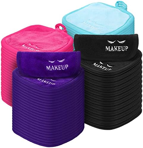 Queekay 48 Pcs Makeup Remover Cloths Reusable Washable Remover Pads Soft Microfiber Face Towels Facial Cleansing Cloths for Face Hand Eye Lips Bathroom Gift for Women 5 x 5 Inch(Multicolor) by Queekay