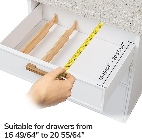 BAMEOS Bamboo Expandable Drawer Dividers – Fits 16.6"–22" Drawers, 2" High, Set of 4 | Spring-Loaded Bamboo Separator for Kitchen Island, Bathroom Vanity & Dresser Drawers - Image 6