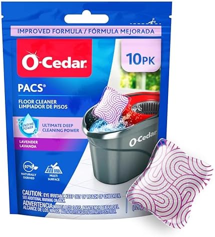 O-Cedar PACS Hard Floor Cleaner, Lavender Scent 10ct (1-Pack) | Made with Naturally-Derived Ingredients | Safe to Use on All Hard Floors | Perfect for Mop Buckets by O-Cedar