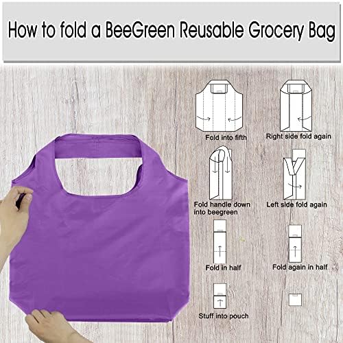 BeeGreen Purple Reusable Grocery Bags Wholesale Purple Reusable Kitchen Bags Bulk Foldable-Machine Washable with Zipper Storage Pouch 10 Packs - Image 6