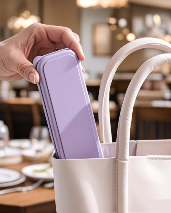 Travel Utensils - Wheat Straw Portable Camping Cutlery Set (Purple,Purple) - Image 5