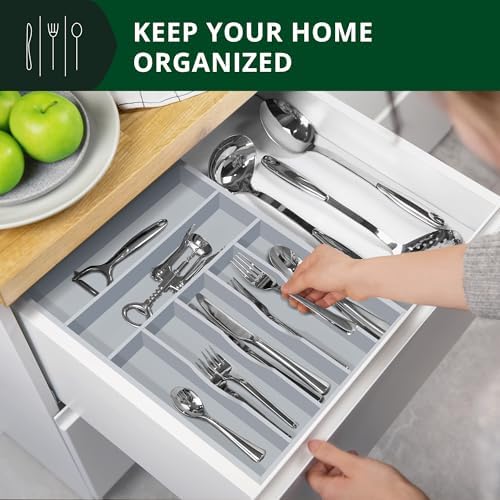 ROYAL CRAFT WOOD Luxury Bamboo Kitchen Drawer Organizer - Silverware Organizer - Utensil Holder and Cutlery Tray with Grooved Drawer Dividers for Flatware and Kitchen Utensils (7 Slot, Gray) - Image 3