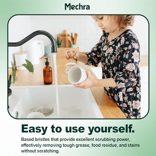 Bamboo Dish Scrub Brush with Natural Bristles by Mechra – Eco-Friendly Kitchen Cleaning Brush, Ergonomic Wooden Handle for Dishwashing, Pots, Pans & Sink Scrubbing - Image 6
