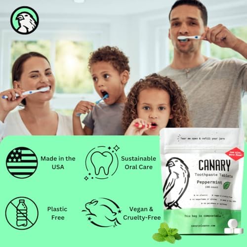 Canary Nano Hydroxyapatite Toothpaste Tablets Peppermint - Remineralizing, Fluoride Free, All Natural Tabs with Xylitol - Great for Travel, Plastic Free - 240 Count - Image 3