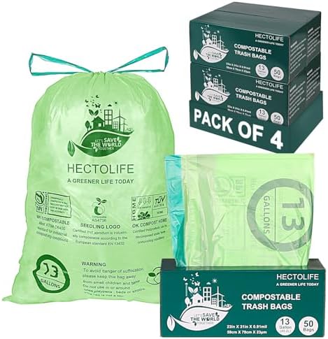 13 Gallon 200 Count Compostable Trash Bags with Home by HECTOLIFE