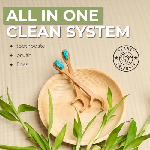 Brushee Travel Toothbrush 3-Pack, Bamboo Disposable 3-in-1 with Flosser - Image 2