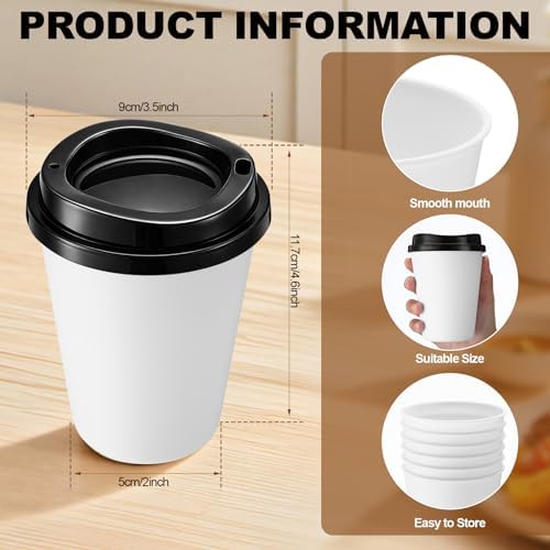 Honeydak 45 Pack 12 oz Reusable Coffee Cups with Lids Portable Tea Cups Reusable Hot Coffee Mugs Tumblers Bulk Plastic Tumblers Travel Drinks Mugs for Hot and Cold Drinks(White with Black,Classic) - Image 3