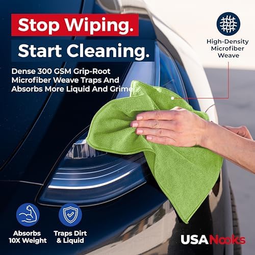 USANOOKS Microfiber Cleaning Cloth Light Green - 8 Pcs 12.5"x12.5" - High Performance - 1200 Washes, Ultra Absorbent Towels Weave Grime & Liquid for Streak-Free Mirror Shine - Car Washing Cloth - Image 6