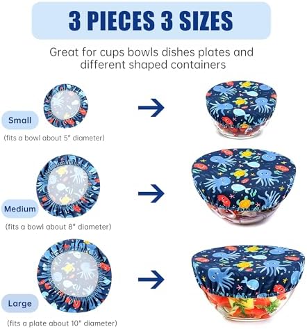 wegreeco Elastic Reusable Bowl Covers for Bread Proofing, Fabric Cloth Sourdough Bowl Covers for Proofing - Set of 3, Sealife - Image 4