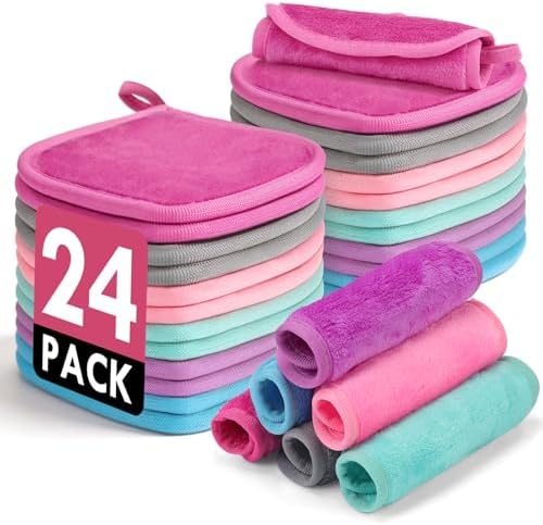 Reusable Makeup Remover Cloths 24 Pack, 6.5"x6.5" Reusable Face Towels by NEOACT