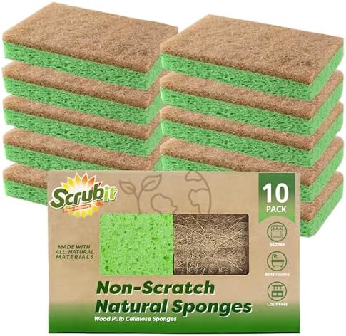 SCRUBIT Natural Sponges - 10 Pack Biodegradable Compostable Cellulose and Coconut Natural Sponges for Dishes, Eco Friendly Non Toxic Kitchen Sponge by SCRUBIT