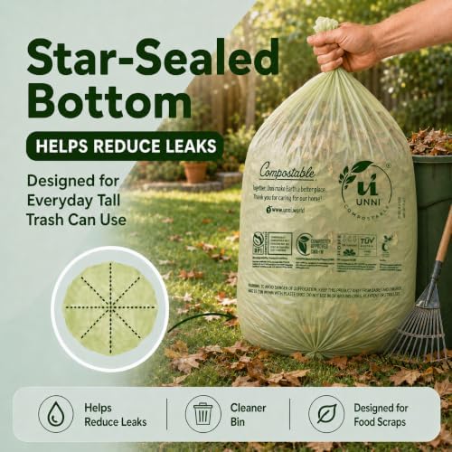 UNNI 30-33 Gallon Compostable Bags, 40 Count, 124 L, Extra Thick 1.1 Mil - Image 6