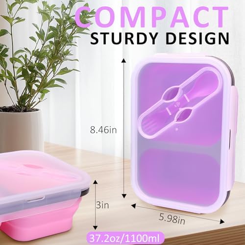 2 Pack Collapsible Silicone Lunch Box Set, 2 Compartments Bento Boxes with Lids, Food Storage Containers for Meal Prep, Office, Travel, Camping, BPA Free - Image 2