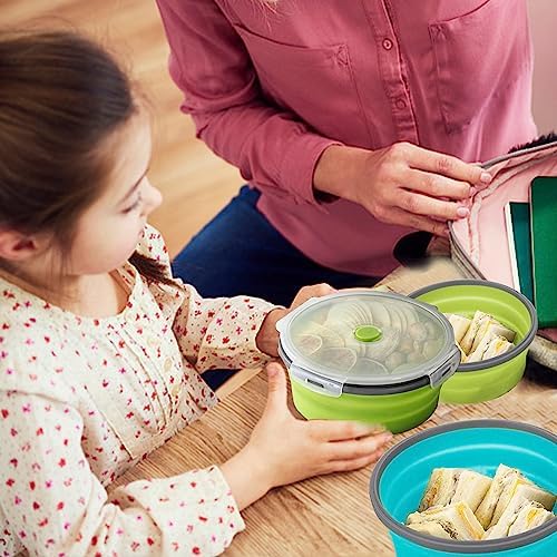 2 Pcs Collapsible Bowls with Lids, Foldable Meal Prep Containers Reusable, Silicone Food Storage Containers, Camper Must Haves Rv Camping Accessories for Travel Trailers, Microwave and Freezer Safe - Image 3