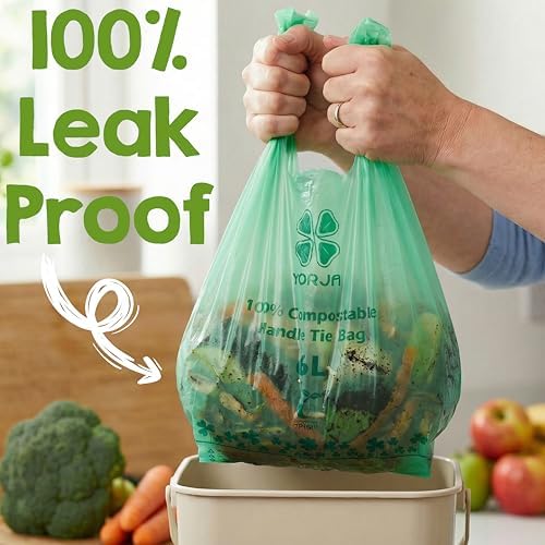 1.6 Gallon Tie Handles Compost Trash Bags 120 Food Scrap Bags, Compostable Kitchen Waste Bags with Europe EN13432 & ASTM D6400 Certified - Image 3