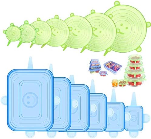 Silicone Stretch Lids for Food Storage in Fridge, 12 Pack Silicone Lids, Reusable Food Grade Silicone Bowl Covers for Cups, Bowls and Dish, 6 Sizes Round and Rectangle Shape by ONEGOL+DIRECT+